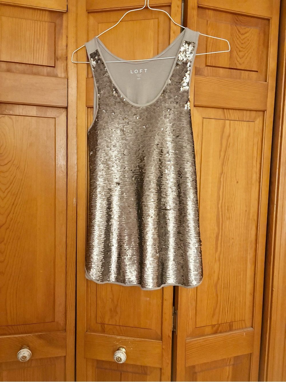 LOFT Silver Sequin Sleeveless Scoop Neck Top